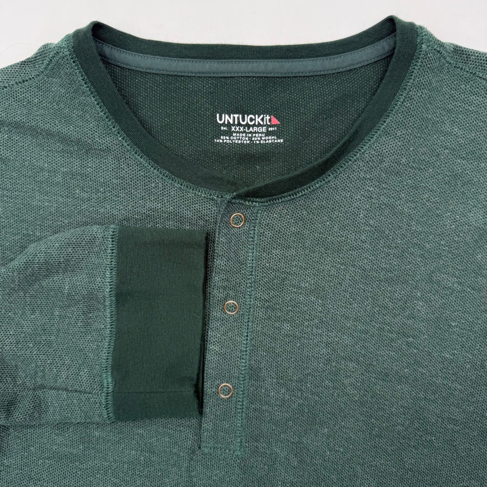 UNTUCKit Henley Mens 3XL Green Schrock 40759 Long Sleeve Waffle Knit Regular Fit